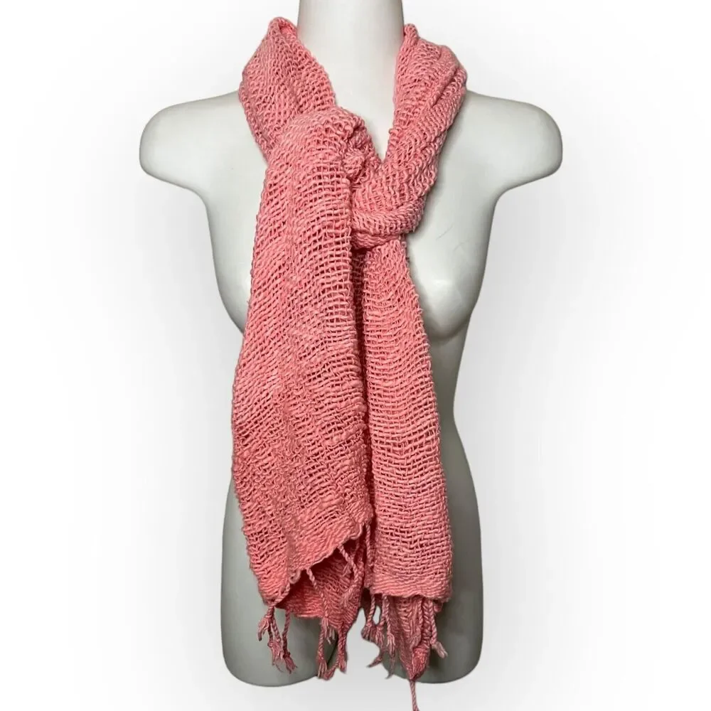 Vance Kitira Women's Woven Pink Cotton Scarf Shawl Wrap With Fringe One Size